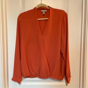 Loft Medium Long Sleeve Orange Blouse with V Neck